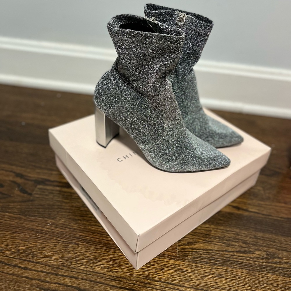 Silver sparkle mesh material boot